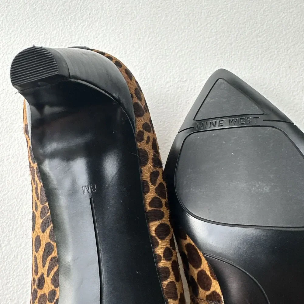 Nine West Women's Size 8 Pumps Leopard Animal Print Pointed Toe Kitten Heel